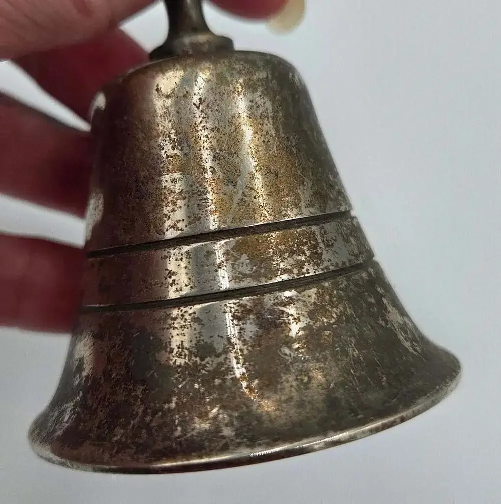 Vintage Silver Plated Metal Hand Bell Tarnish Finish Hong Kong
